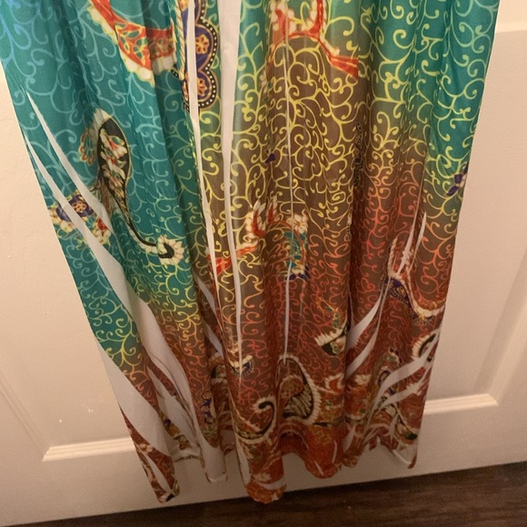 SAME & MAX MAXI PATIO DRESS -CASUAL MULTI PRINT SZL TURQ/PURPLE/ORANGE EMPIRE - Picture 3 of 7